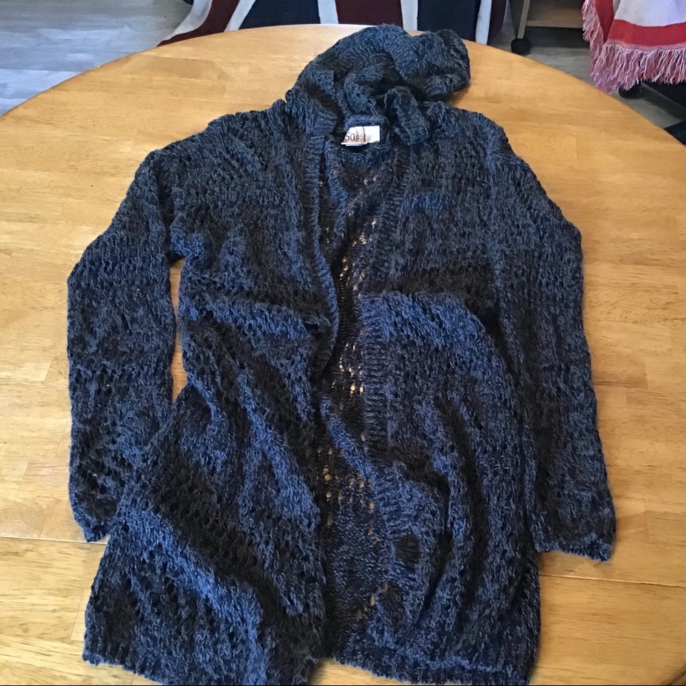 SO small dark gray hooded cardigan